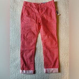 NWT Old Navy “the Pixie” pants, orange red w/white polka dots. Sz 10